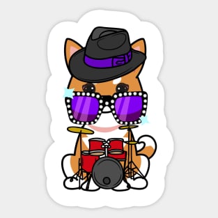 Funny orange dog is playing the drums Sticker